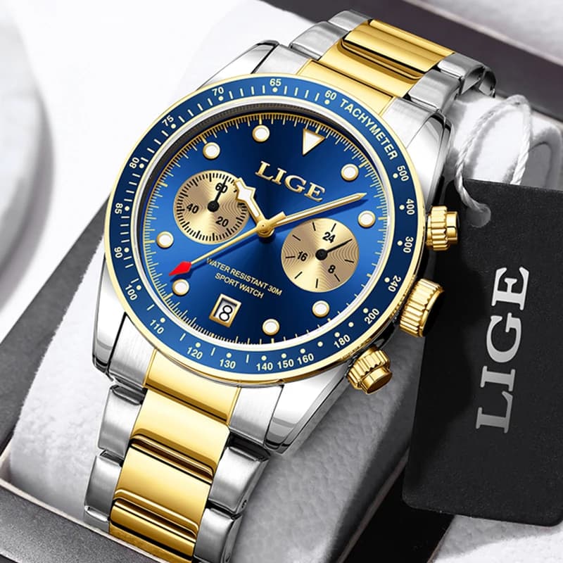 ساعات LIGE جديدة للرجال، علامة تجارية فاخرة، ساعات معصم كوارتز رجالي، ساعة كرونوغراف رياضية مقاومة للماء مضيئة، ريلوجيو ماسكولينو + علبة - 6