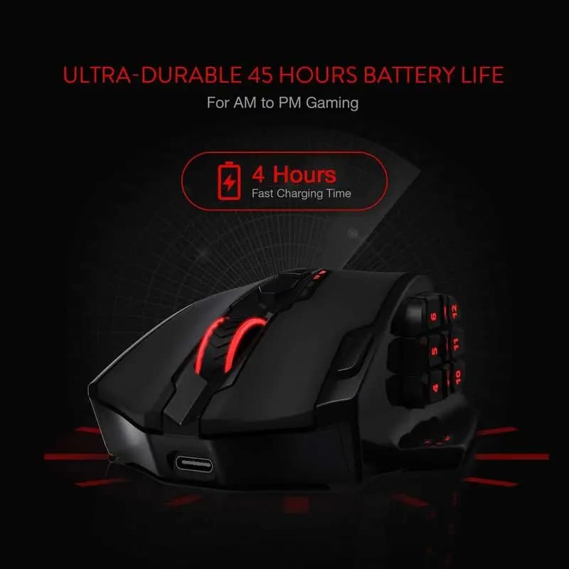 Redragon M913 Gaming 16000 DPI Wired 2.4Ghz Wireless RGB Optical Gamer Mice 16 Programmable Buttons, Black/White Mouse - 4