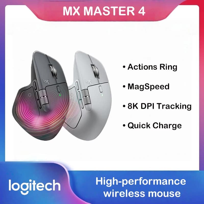 فأرة Logitech MX Master 4 مع ردود فعل لمسية، حلقة MagSpeed، 8000DPI، بلوتوث لاسلكي، بطارية تدوم 70 يومًا