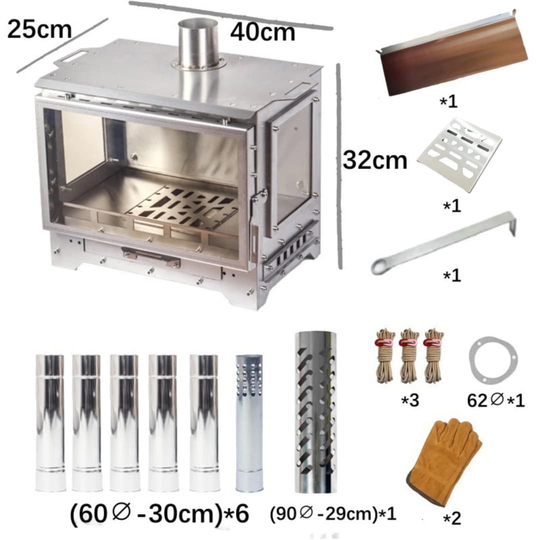 موقد تخييم خشبي من SmiloDon، مدفأة بدون دخاني 430SS، سخان خيمة محمول، موقد إطفاء رؤية زجاجية، موقد حرق ثانوي - 5