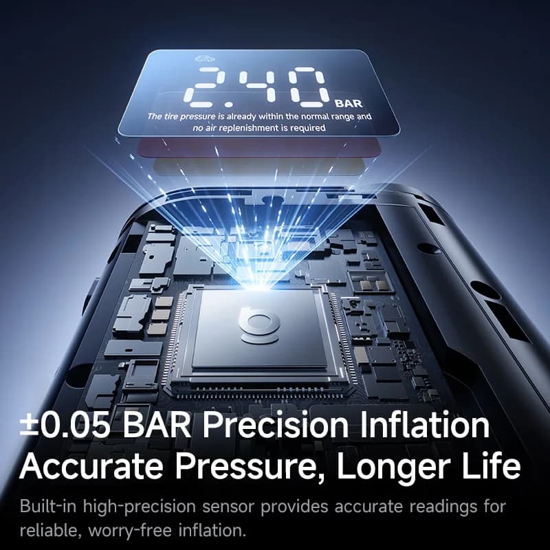 مضخة هواء سيارة لاسلكية من Baseus، ضاغط هواء محمول للسيارات والدراجات النارية والدراجات الهوائية، منفاخ إطارات كهربائي مع شاشة عرض رقمية LCD - 5