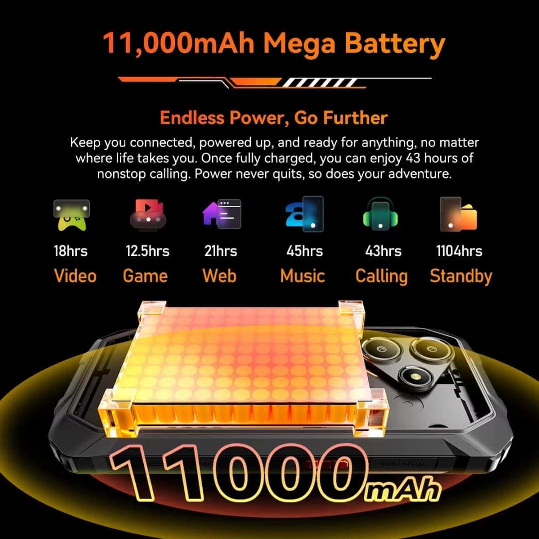 Blackview OSCAL Marine 2 4G Rugged Phone 11000mAh Battery 6.56 " HD+Display 8GB, RAM 256GB Unisoc T61 Android 15 NFC Smartphone - 4