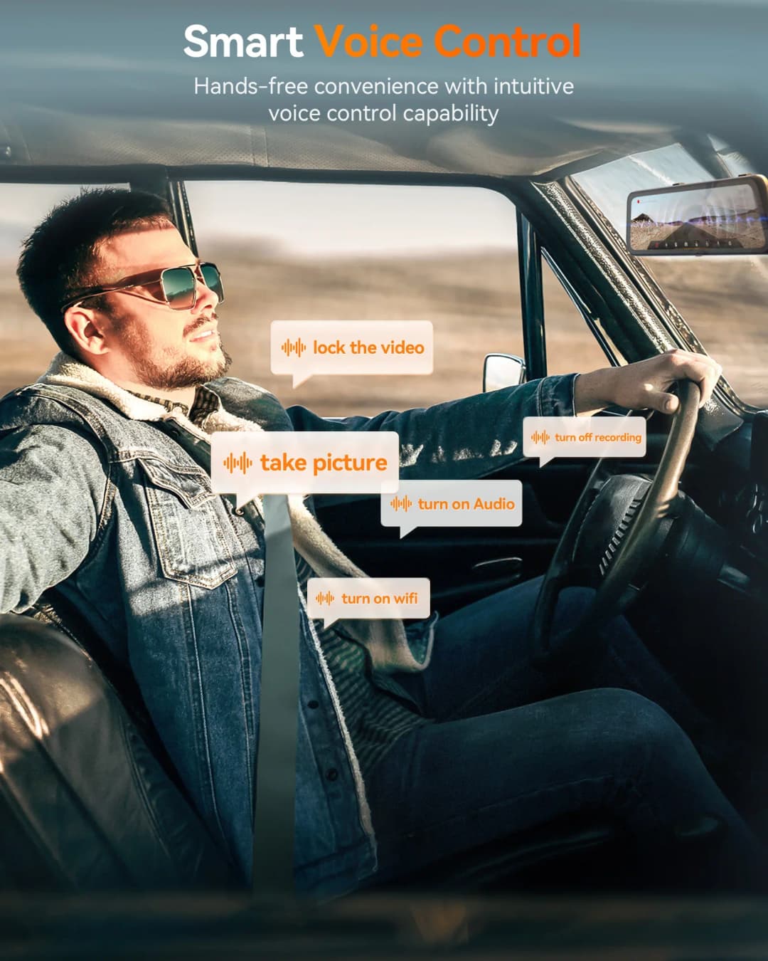 كاميرا سيارة وولف بوكس G900 برو بدقة 4K+2.5K - تحكم صوتي، واي فاي 5 جيجاهرتز، GPS، مسجل فيديو أمامي وخلفي - 5