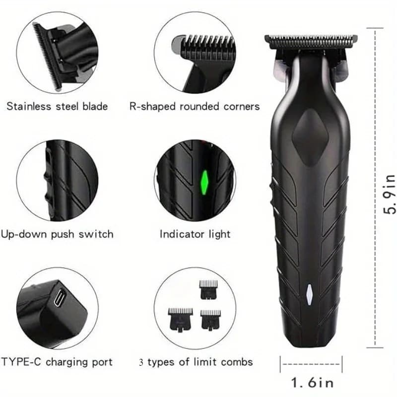 Men's Hair Clippers Trimmer Set - USB Rechargeable Lithium Battery ABS Body,Cordless Barber Clipper Haircut Grooming Kit - 3