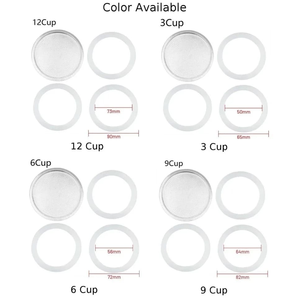 مجموعة واحدة، 3 قطع حشوات سيليكون وقطعة واحدة فلتر ألمنيوم، بديل زجاجة قهوة موكا متوافق مع 3/6/9/12 كوب موكا إكسبريس - 2