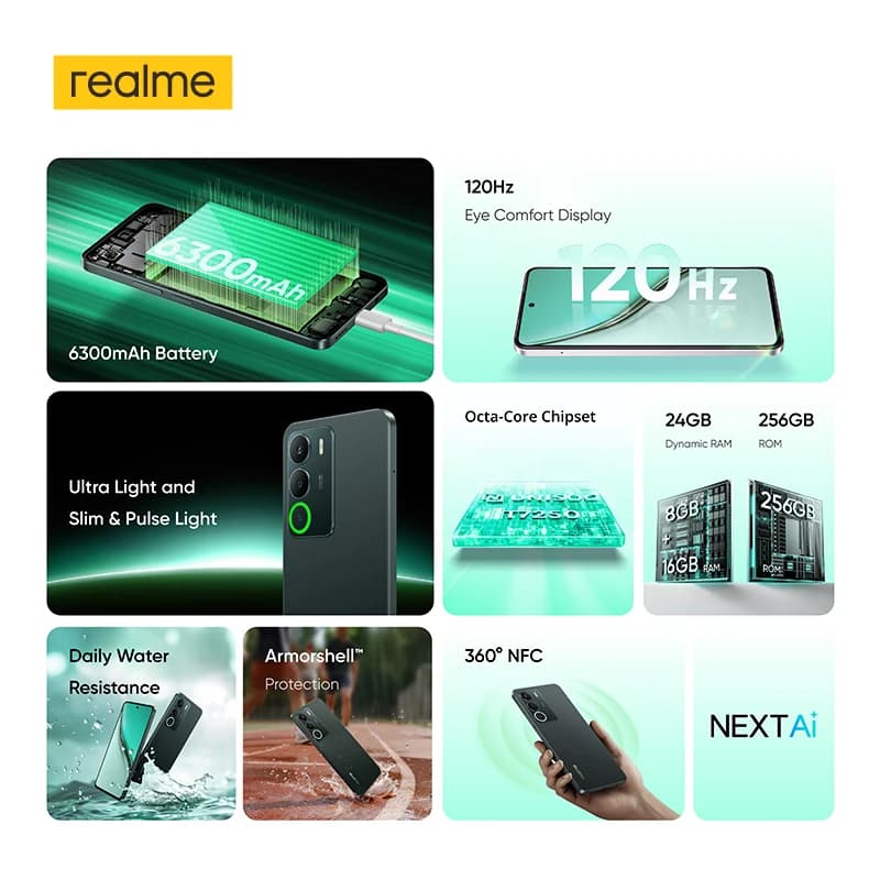 هاتف realme P3 Lite بتقنية NFC وبطارية 6300 مللي أمبير وشحن 15 واط وشاشة 6.67 بوصة بمعدل تحديث 120 هرتز وكاميرا 50 ميجابكسل بمعالج UNISOC T7250 - 2