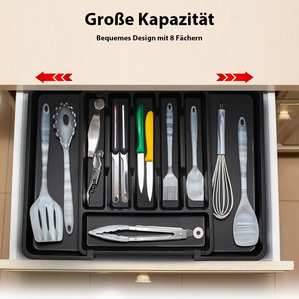 1Pc Expandable Kitchen Drawer Organizer, Adjustable Retractable Cutlery Storage Box for Spoons Forks Knives Flatware and Cutlery - 3