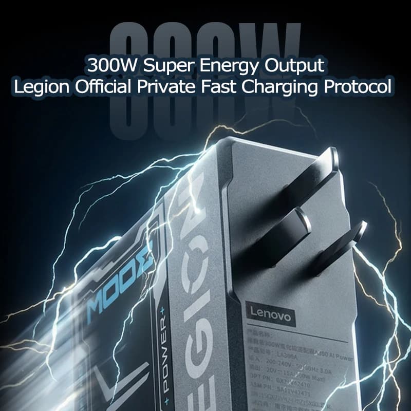 شاحن Lenovo Legion 300 واط GaN بشاشة رقمية، شحن سريع، لطرازات 7000X و7000P و9000X و9000P - 3