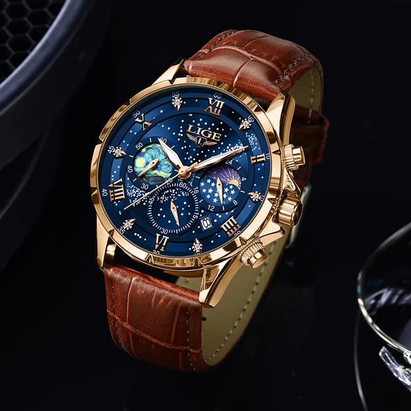 LIGE Men Watches Casual Sport Watch Men Luxury Waterproof Date Watches Luminous Chronograph Wristwatch Male Quartz Leather Clock - 2