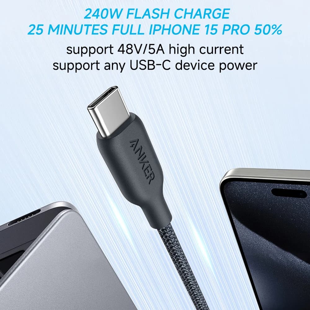 Anker 240W USB-C to USB-C Cable Bio-based Nylon Braided Data Cable Environmentally For iPhone 15 iPad Pro MacBooks Android - 3