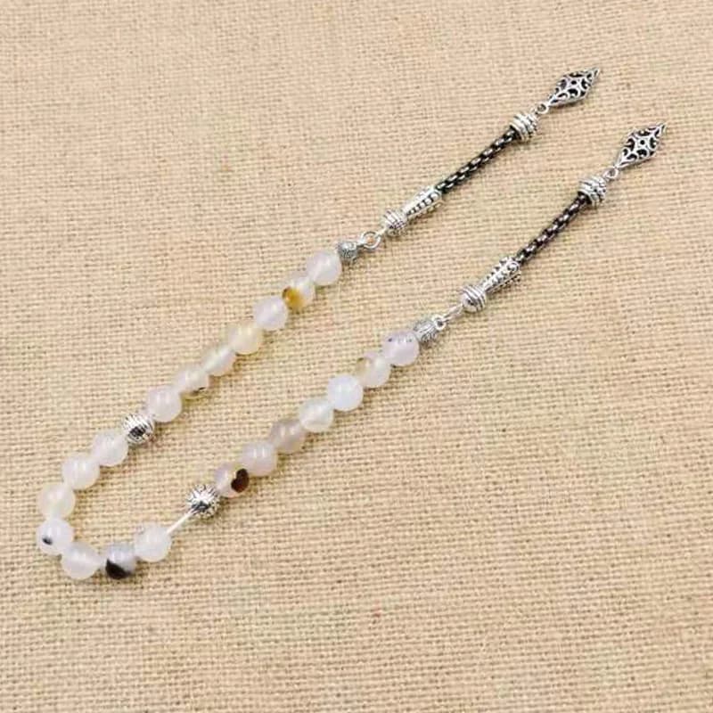 سوار من حجر الكالسيدوني الأجيت الطبيعي بتصميم تركي إكسسوارات مسلمين حبات صلاة هدية عيد مسبحة - 2