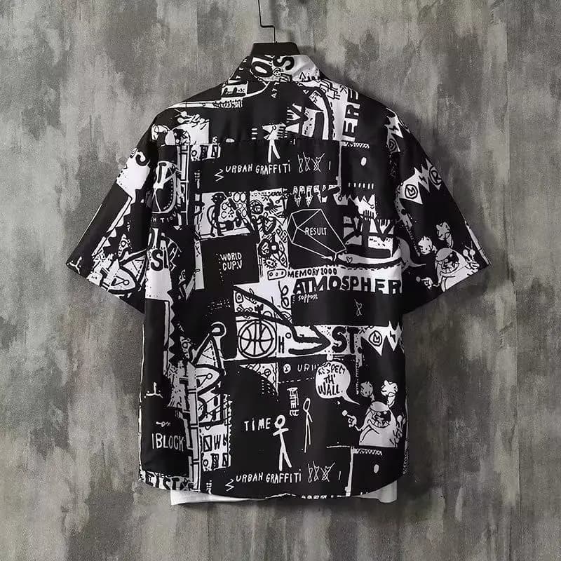 Japanese Retro Printed Short-Sleeve Shirt for Men,Trendy Brand Letter Shirt, Loose Casual VersatileThin Short-Sleeve Dress Shirt - 2