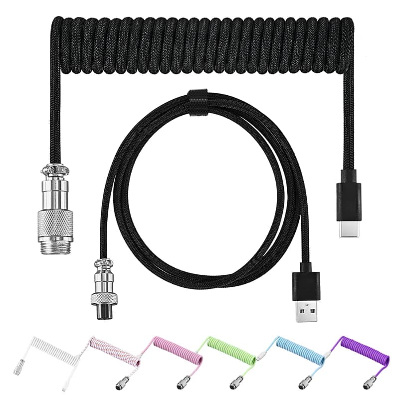 USB Type C Mechanical Keyboard Coiled Cable Hardware Linker Usb GX16 Aviation Mechanical Cable Spiral Gaming Usb Keyboard Cable - 2
