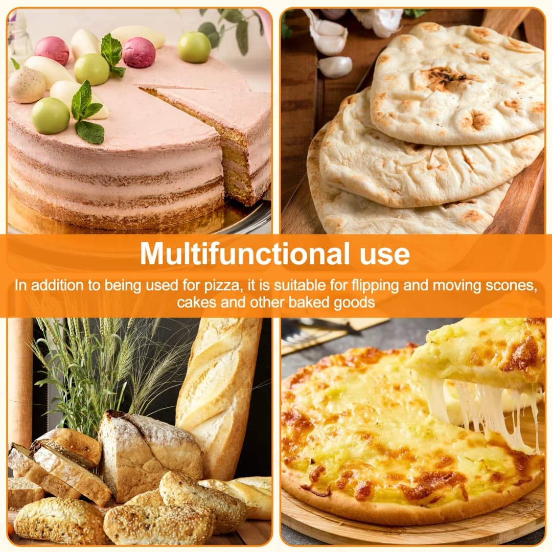 ملعقة مجرفة بيتزا معدنية من الألومنيوم مع مقبض خشبي قابل للطي، صينية نقل لرفع الكيك والفرن غير لاصقة، خبز محلي الصنع - 6