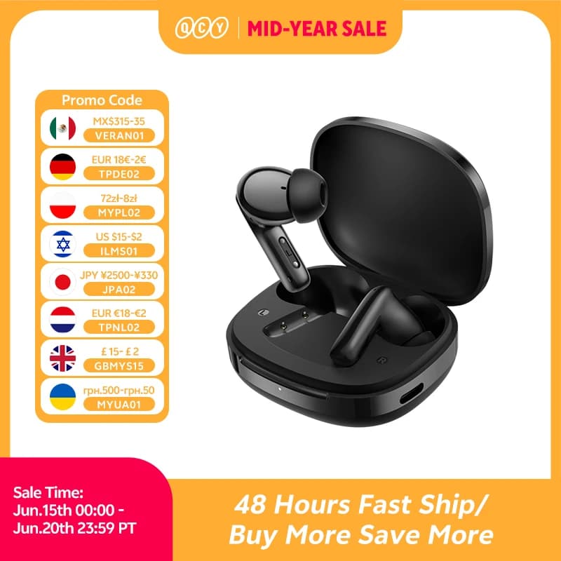 سماعات الأذن اللاسلكية QCY T13 Pro HT23 مع تقنية ANC التكيفية ومكبرات صوت 13 ملم وباس قوي وعزل ضوضاء هجين 50dB وتقنية Bluetooth 6.0 و6 ميكروفونات ENC و47 ساعة تشغيل