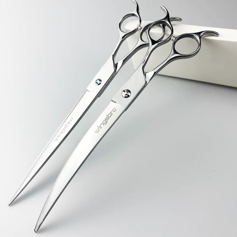 wingsbro Pet Scissors 9" Silver Curved Pet Grooming Scissors Professional Shears Salon Barber Using Big Dogs & Cats - 6