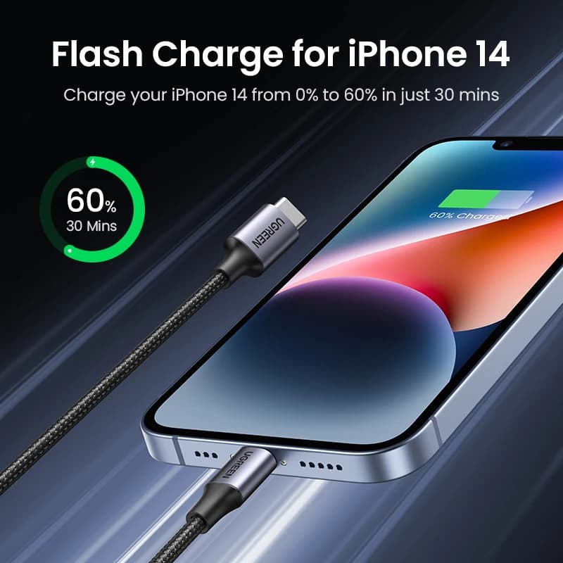 كابل يو جرين MFi 20 واط PD من USB C إلى لايتنينج لهواتف آيفون 14 و13 و12 برو ماكس - شحن سريع كابل Type C لآيفون وآيباد - 2