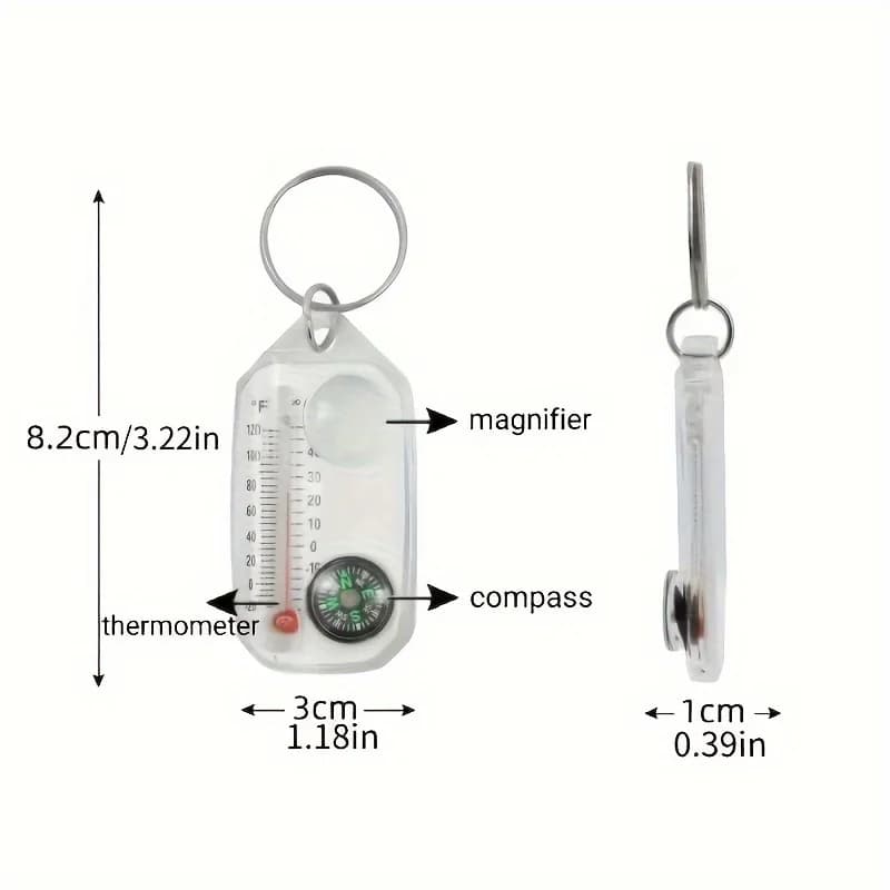 3 in 1 Keychain Compass Portable Mini Keychain Outdoor Thermometer magnifying glass Compass, camping essentials, survival tools, - 4
