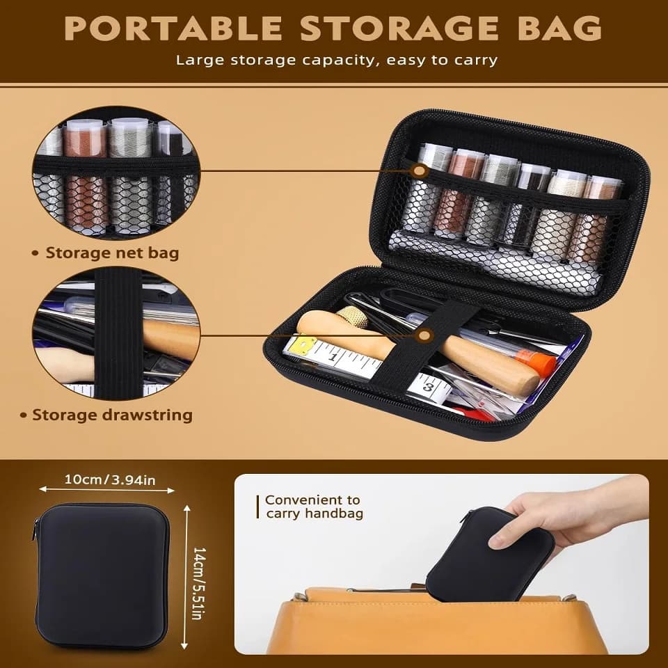 مجموعة أدوات خياطة جلدية من KRABALL مع إبر يدوية وخيط مشمع، مثالية لأريكة السيارة والأحذية والحقائب - 6