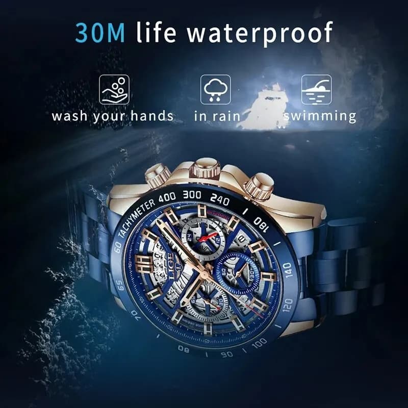 LIGE 2024 New Men Watch Top Brand Luxury Hollow Watch Men Waterproof Sport Quartz Chronograph Wrist Watch Man Relogio Masculino - 3