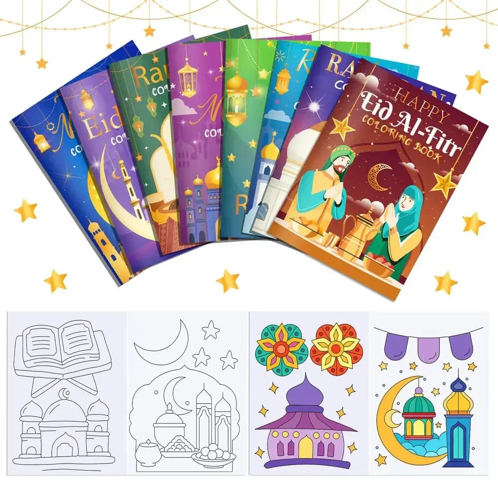 16PCS Ramadan Eid Mubarak Party Mini Coloring Book Graffiti Painting Book for Muslim Party Supplies - 3