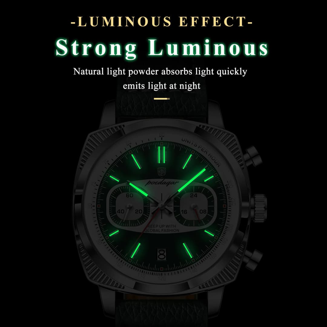 POEDAGAR Original Fashion Men Clock Luminous Waterproof Chronograph Date Watch For Man Luxury Leather Quartz Men's Watches Reloj - 3