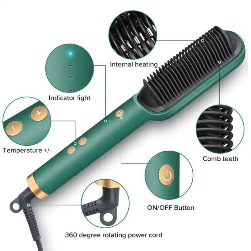 Electric PTC heat straightening brush One Step Hair Dryer 3 In 1 Ceramic Flat Iron Women Hair Straightener comb And Curling - 4