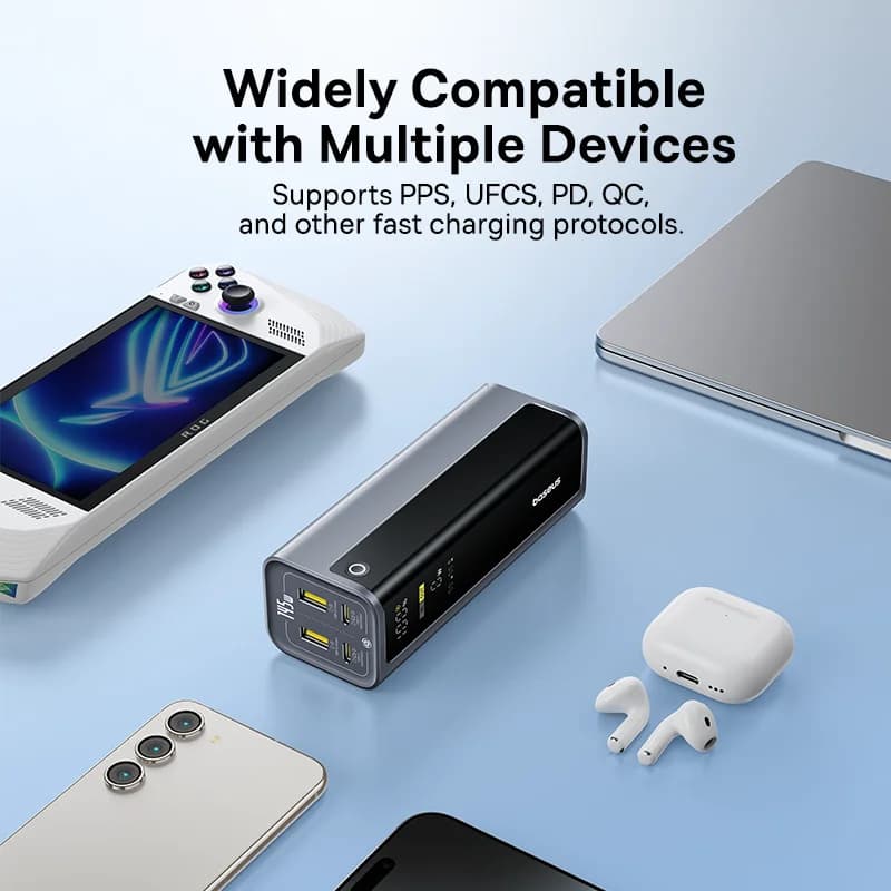 باور بانك Baseus بقوة 145 واط وسعة 20800 مللي أمبير، بشاحن سريع ثنائي المنافذ USB A و USB C PD بقوة 100 واط، مع شاشة رقمية ومحمول لشحن اللابتوب والهاتف - 6