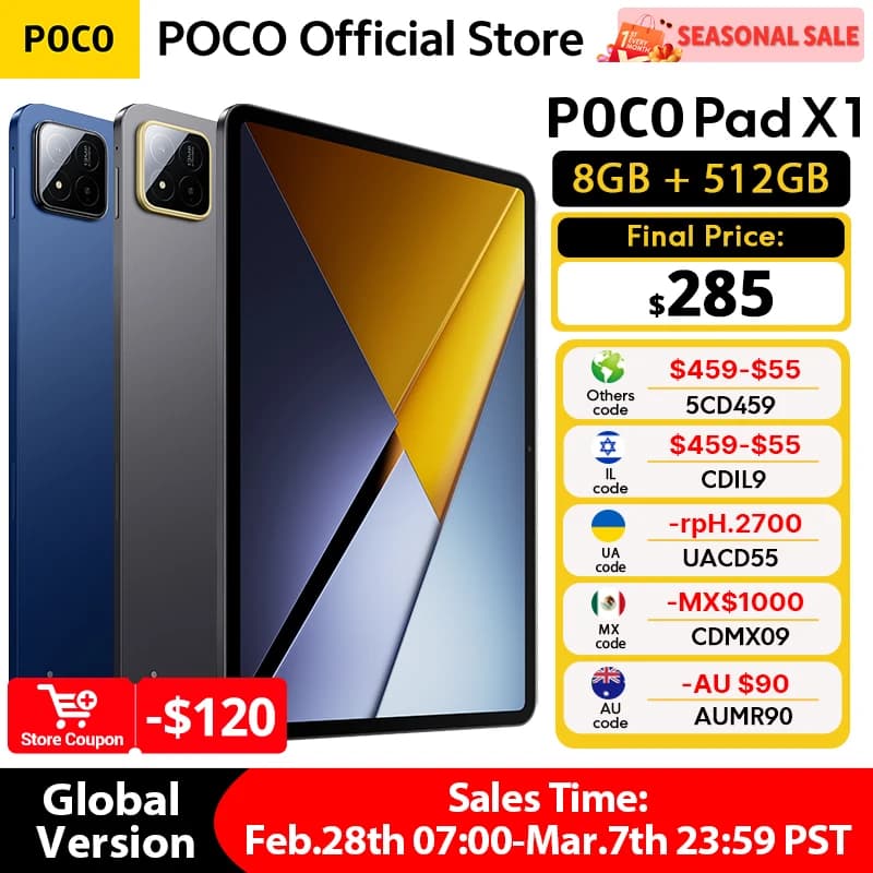 【عرض عالمي】 جهاز لوحي POCO PAD X1 نسخة عالمية 11.2 بوصة 3.2K شاشة 144 هرتز للعناية بالعين سناب دراجون 7+ الجيل 3 WIFI 6E بطارية 8850 مللي أمبير