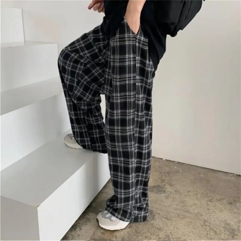 Oversize Pants Women Sweatpants Summer Fashion Black Plaid Casual Pants Elastic Waist Casual Pockets Student Unisex Trousers - 2