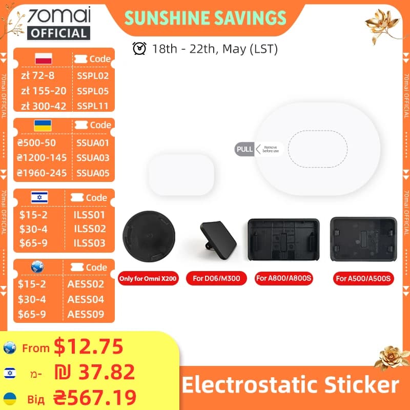 70mai Mount & Sticker Tool Pack for 70mai Dash Cam T800/X800/A810/A510/A800S/A500S/1S/M300/M200 Car DVR Mount