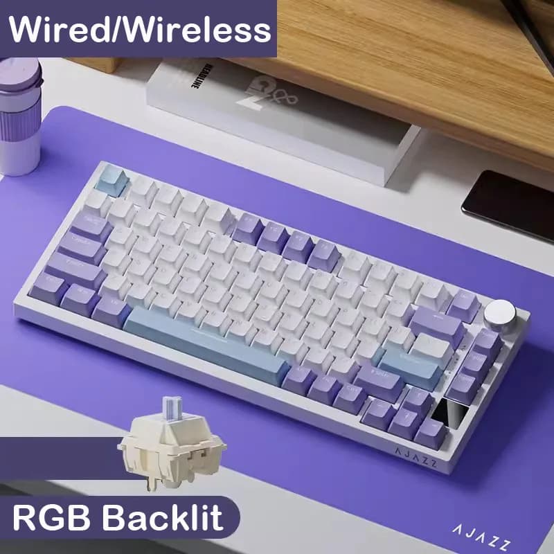 لوحة مفاتيح ميكانيكية AJAZZ AK820 Pro للألعاب، سلكية ولاسلكية، ثلاثية الوضع، إضاءة RGB خلفية، قابلة للتبديل السريع، تخطيط 70%، متوافقة مع PC/Mac - 4