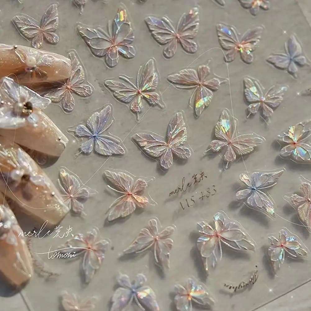 ملصقات أظافر فراشة أورورا، مجموعة لامعة لتزيين الأظافر، ملصقات فراشات، نقوش Y2K، نمط أظافر ثلاثي الأبعاد - 2