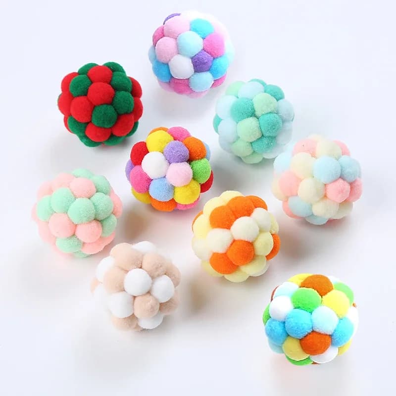 Cat Toys Cat Plush Ball Toy Pet Elastic Bell Ball Self Hi Ball Playing Cat Colorful  Woolen ball - 5