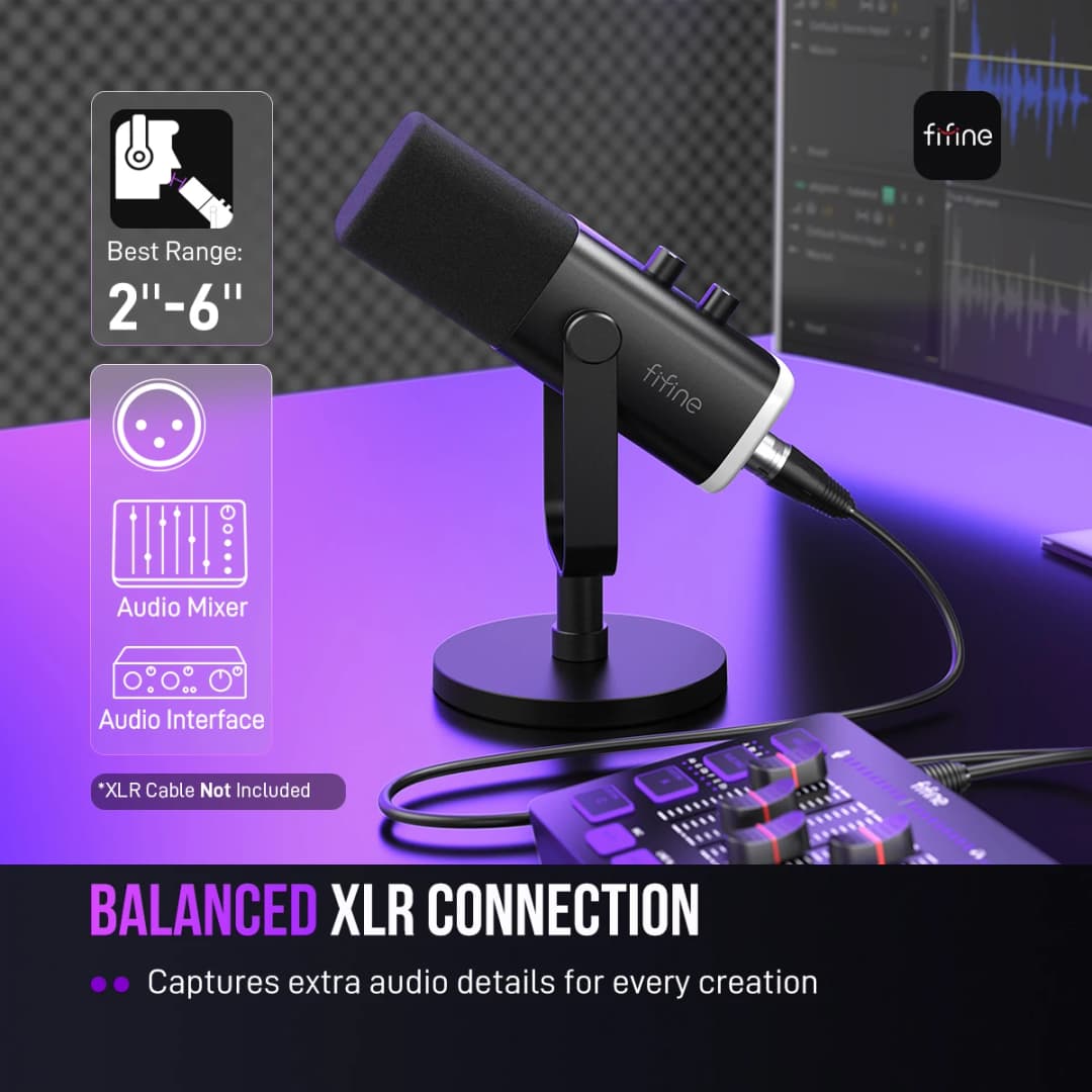 FIFINE USB/XLR Dynamic Microphone with RGB Control/Headphone jack/Mute,MIC for PC Gaming Recording Streaming AmpliGame-AM8 - 2