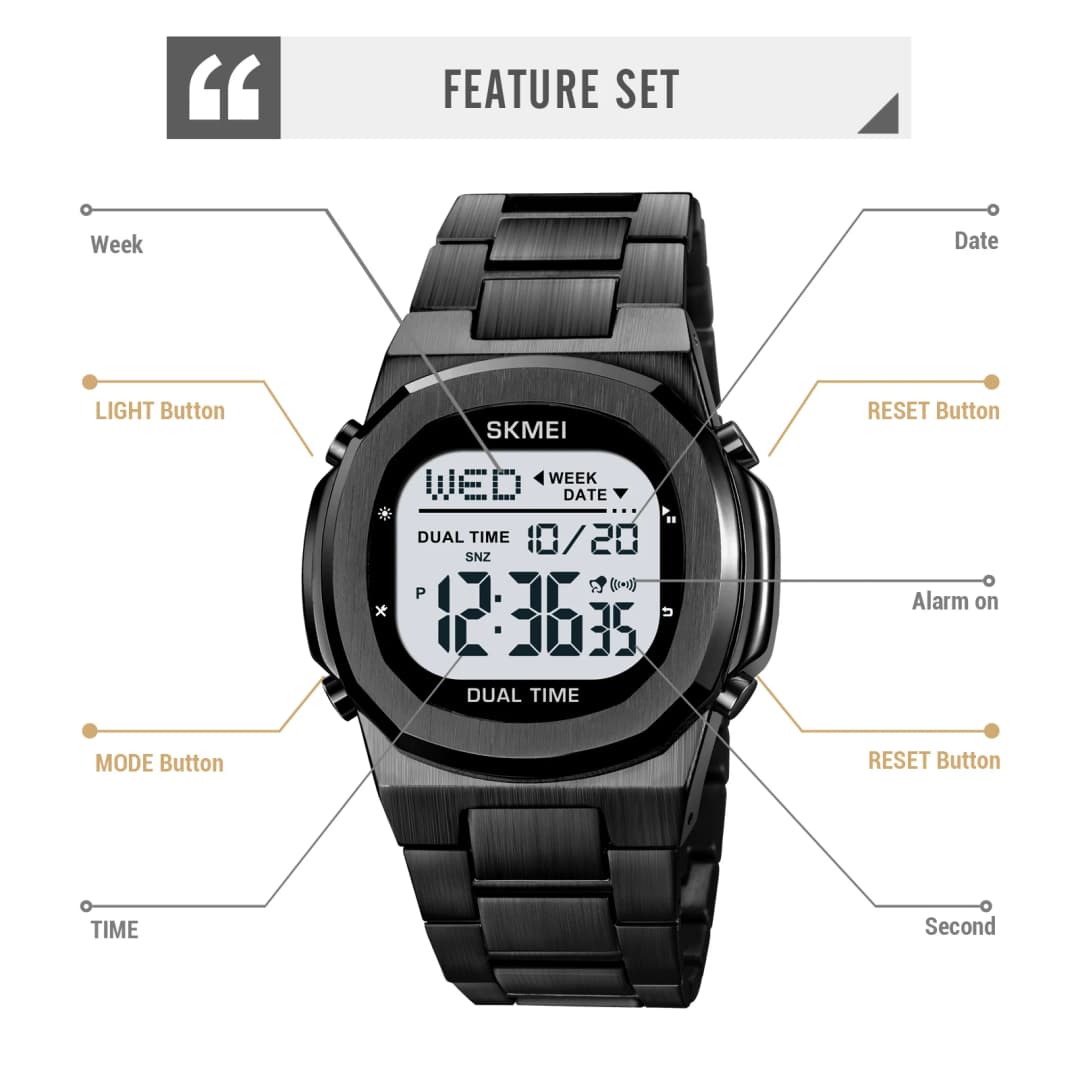 ساعة SKMEI 2004 مع منبه وتاريخ وإضاءة توقف ساعة رياضية إلكترونية متعددة الوظائف مقاومة للماء للرجال - 5