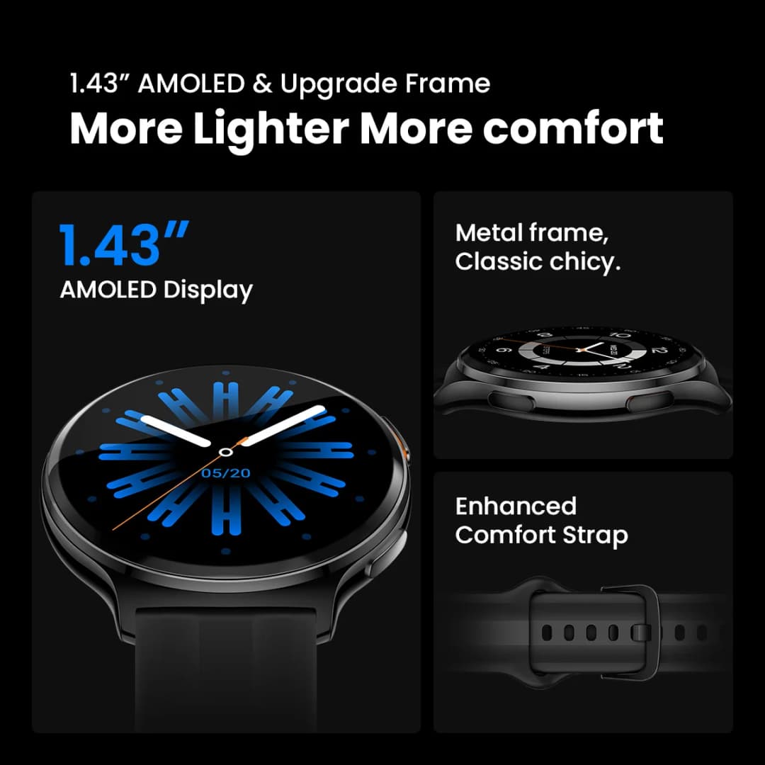 ساعة HAYLOU Solar Lite 2 الذكية بشاشة AMOLED مقاس 1.43 بوصة ومراقبة صحية على مدار 24 ساعة وأكثر من 150 وضع رياضي ومكالمات صوتية ومقاومة للماء حتى 1ATM - 3