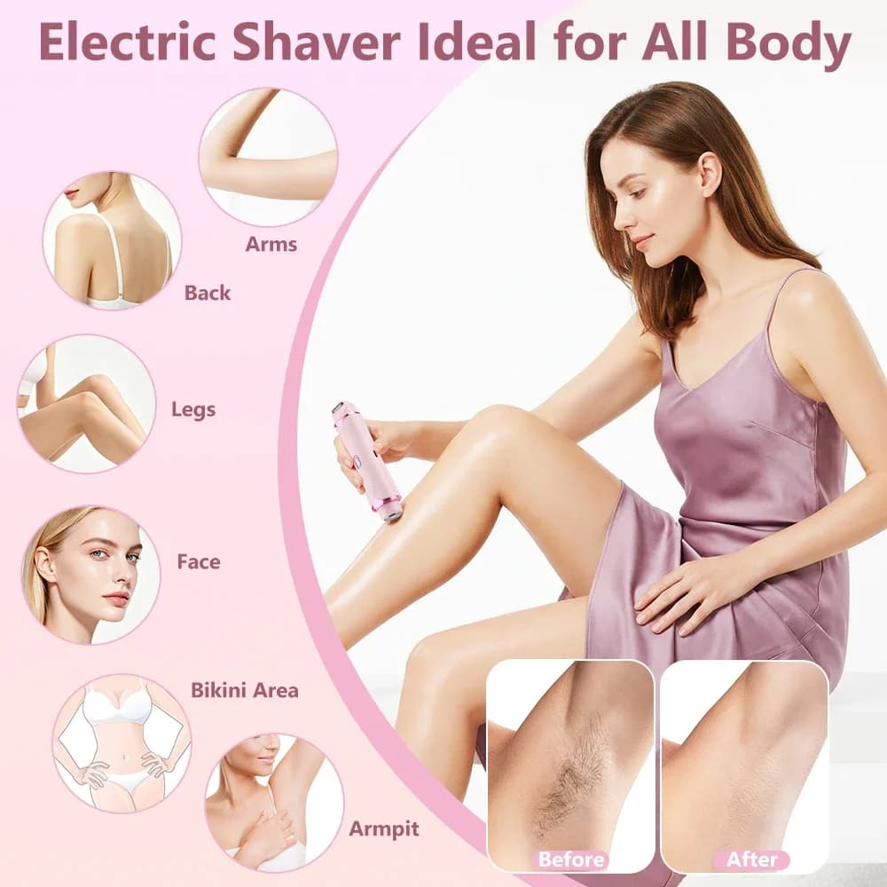 شفرة حلاقة كهربائية مزدوجة الرأس للنساء 2 في 1 مقاومة للماء شفرات حلاقة للشعر المبلل والجاف ماكينة تشذيب شعر البكيني برأس قابل للفصل - 3
