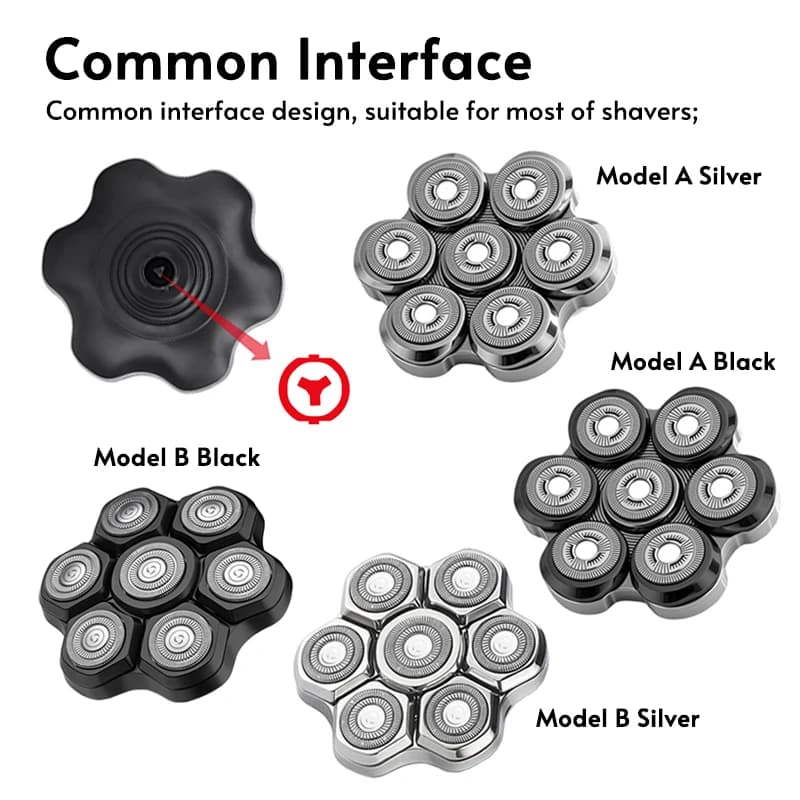 رأس حلاقة كهربائية قابل للاستبدال بامتصاص مغناطيسي بشفرة عائمة 7D مع شبكة سكين مزدوجة ورأس حلاقة واجهة مشتركة احتياطي - 6
