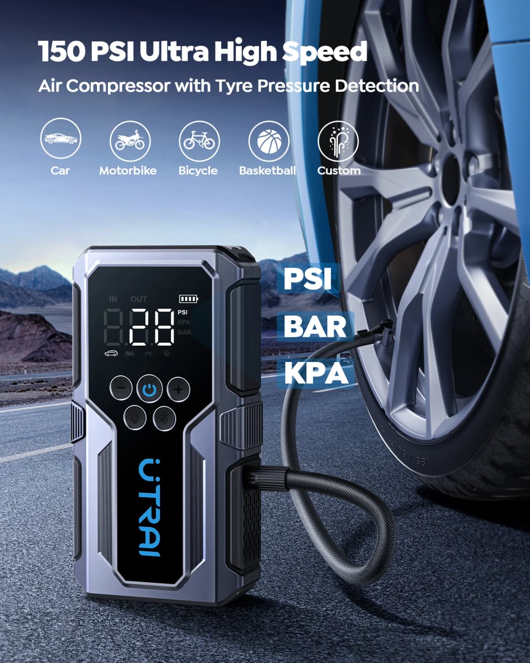 UTRAI 4 in 1 1500A Car Starter Jump 150PSI Electric Tire Pump Portable Power Bank Emergency Booster Car Electronics Accessories - 3