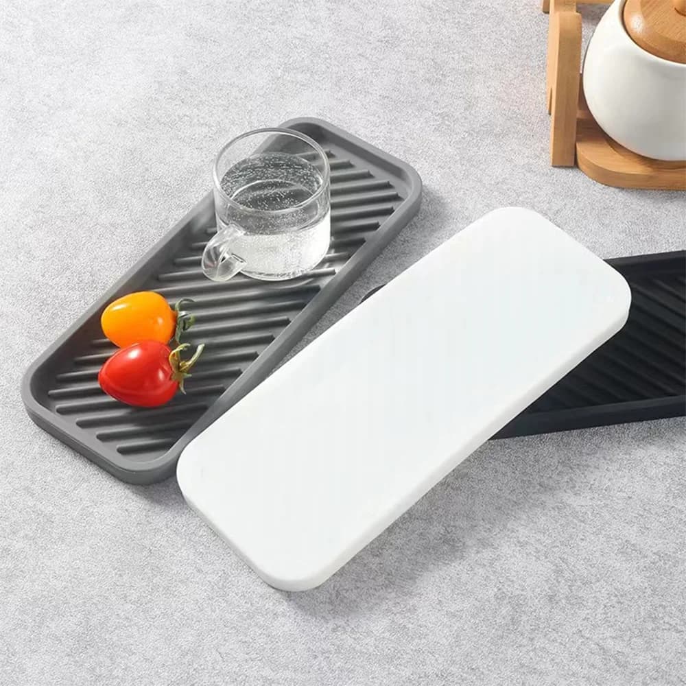 حامل إسفنج سيليكون متعدد الأغراض مع حصيرة تجفيف مقاومة للانزلاق والحرارة وتصريف المياه للمطبخ والحمام - 3