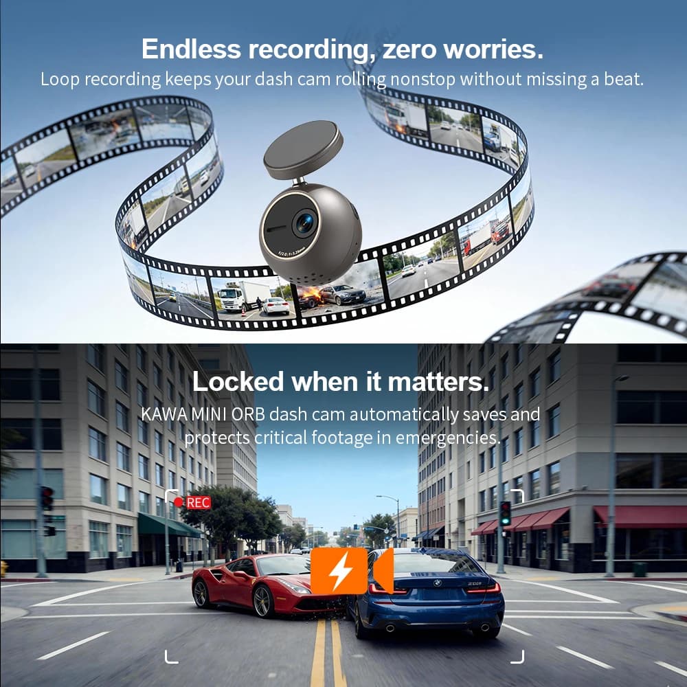 Dash Cam KAWA MINI ORB Tiny Video Recorder 2K Car DVR,Voice Control Car Camera,360° Rotate,180° Video Flip AUTO Dash Camera - 6