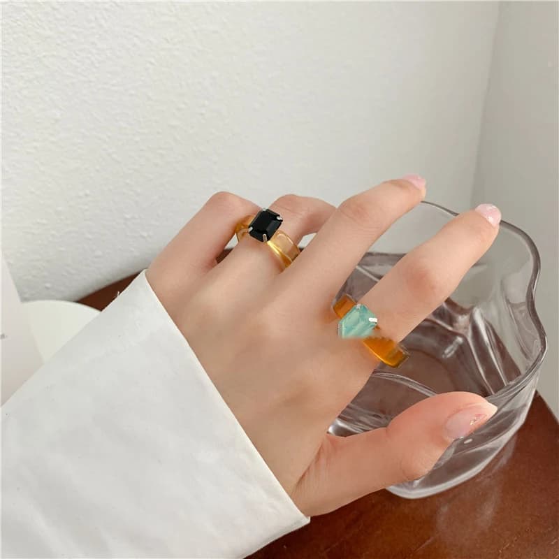Fashion Luxury Irregular Geometric Transparent Colorful Crystal Rhinestone Zircon Round Ring For Women Shiny Jewelry Accessories - 4