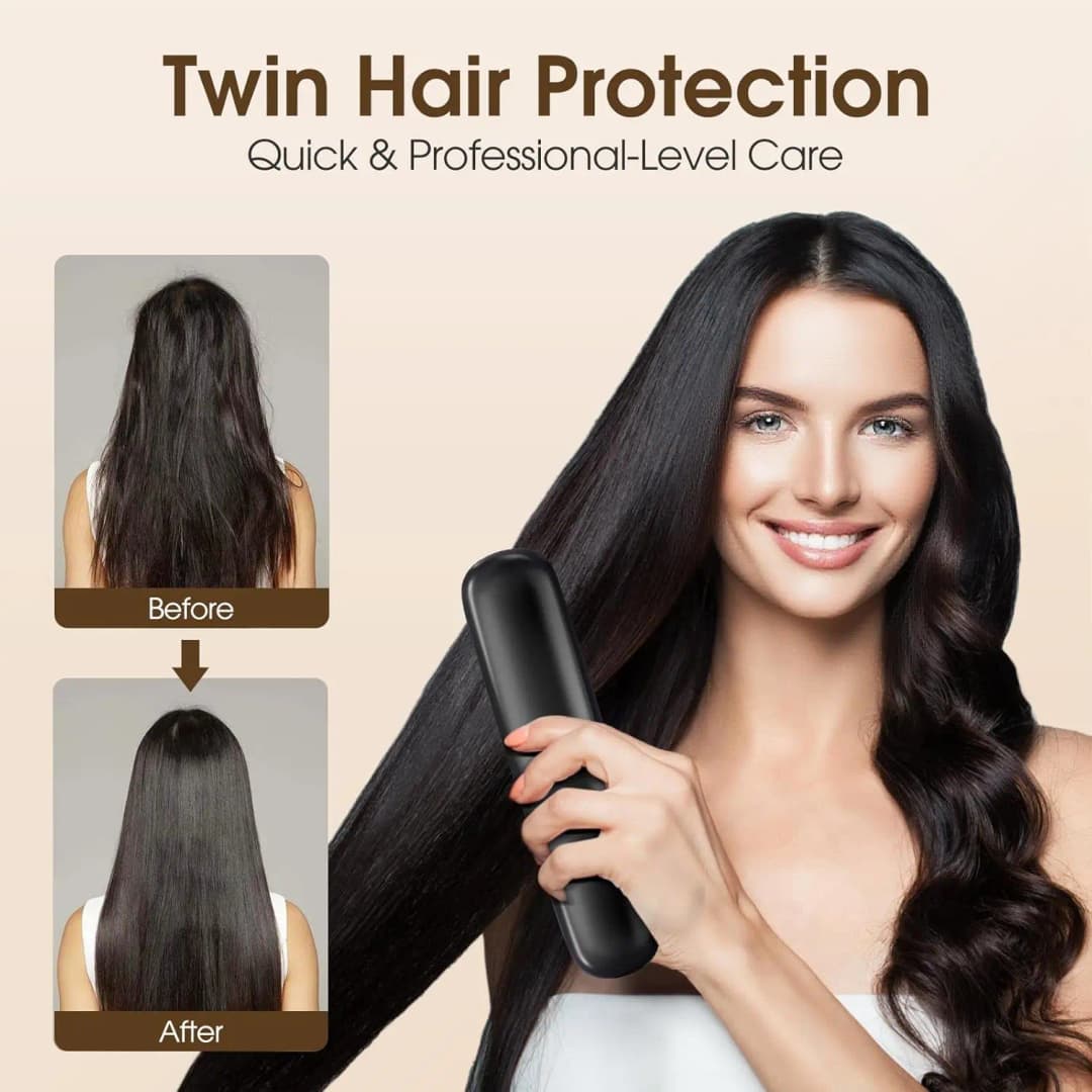 فرشاة فرد الشعر بشاشة LCD لاسلكية شحن USB فرشاة فرد محمولة صغيرة للسفر والمنزل - 2