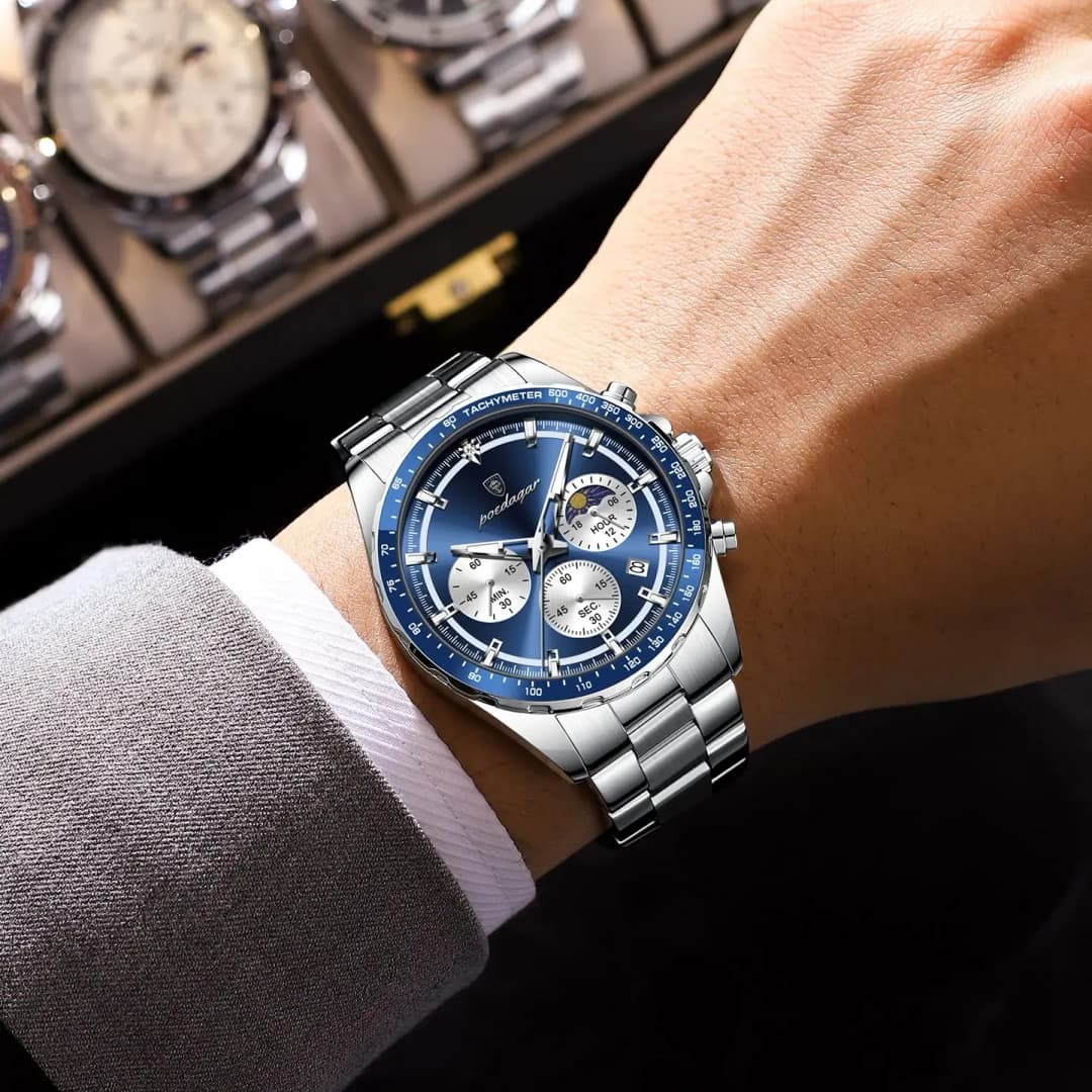 POEDAGAR Fashion Man Wristwatch Chronograph Date Waterproof Luminous Men Watch Stainless Steel Luxury Quartz Men's Watches Reloj - 5