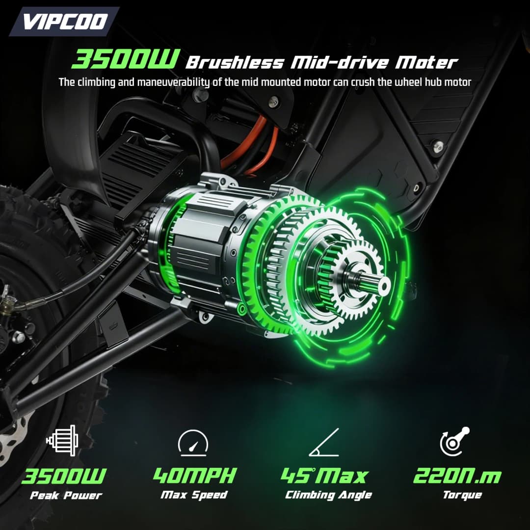Electric Dirt Bike VIPCOO 3500W 48V 23AH Electric Motorcycle Fat Tire Nitrogen Suspension E Dirt Bike for Teens and Adults - 2