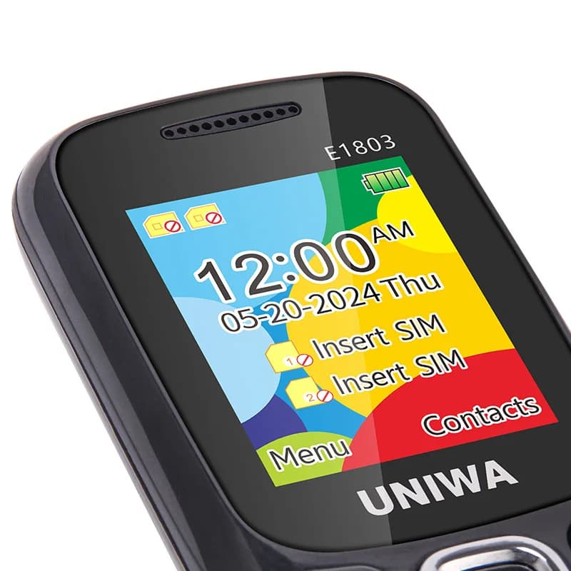 هاتف محمول UNIWA E1803 بسعر منخفض، هاتف 2G GSM بشاشة 1.77 بوصة، هاتف مزدوج الشريحة لكبار السن، زر ضغط، راديو لاسلكي، مصباح يدوي - 4