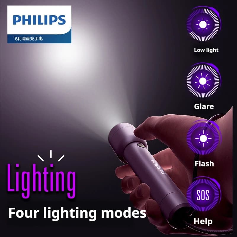2025 جديد فيليبس 1236 مصباح يدوي 4 أوضاع LED مع نوع C بطارية 18650 قابلة لإعادة الشحن مصباح صيد إضاءة EDC تخييم دفاع عن النفس - 4