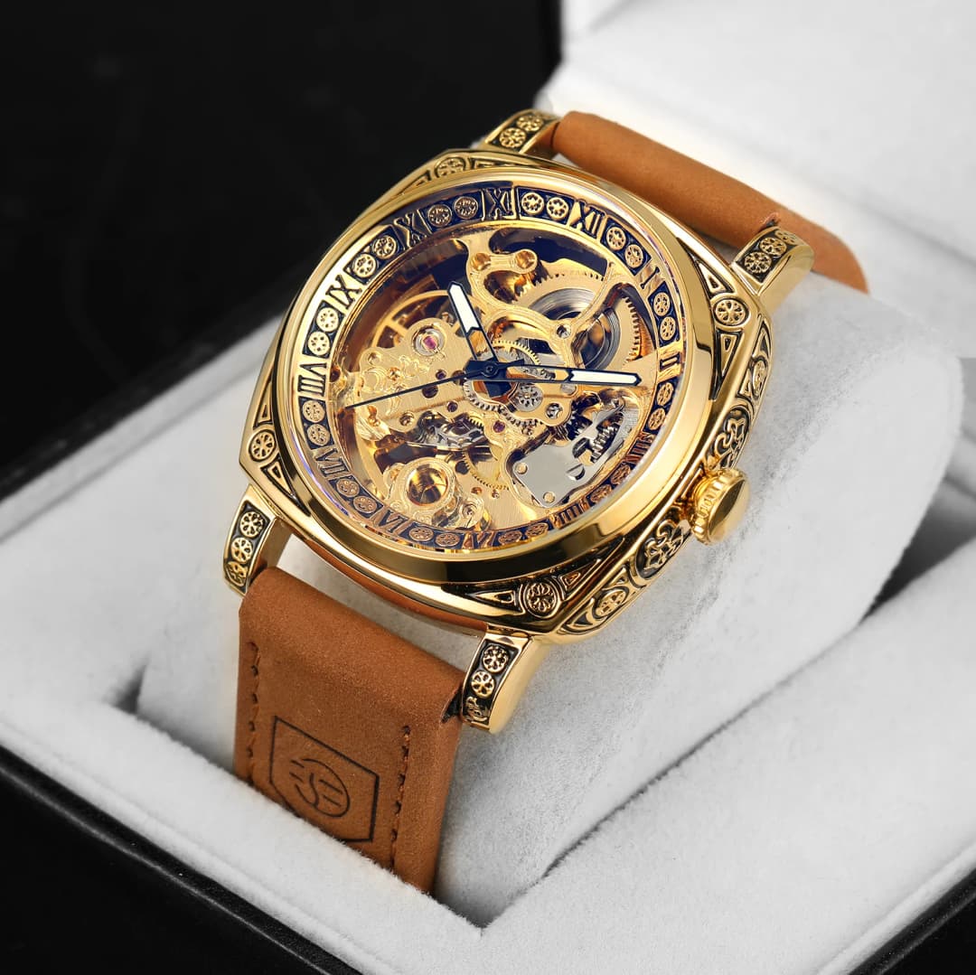 ساعة فوسينينج رويال ريترو هيكل عظمي ميكانيكية أوتوماتيكية للرجال حزام جلدي ساعات رجالية أعمال غير رسمية ماركة فاخرة هدايا جديدة - 4