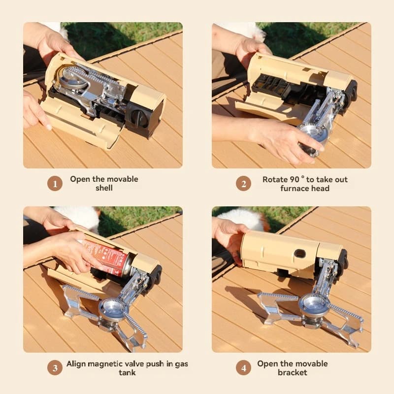 موقد غاز محمول للتخييم بقوة 2670 واط، قابل للطي، للنزهات الخارجية والسفر، نظام شواء وتسخين - 4